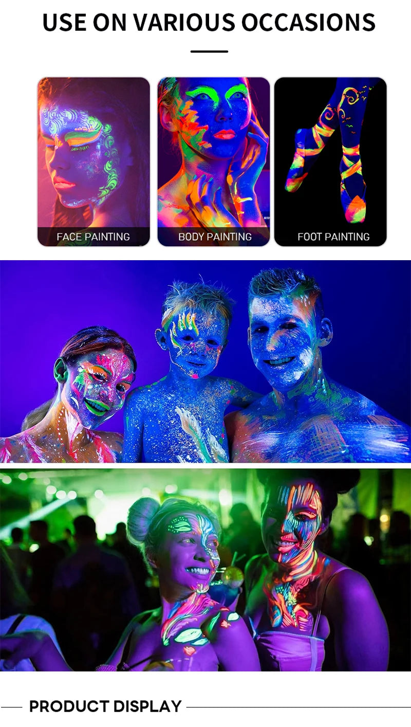 8 Colors Glow Fluorescent Neon Oil Face Body Art Paint UV Glow Oil Painting Halloween Party Fancy Dress Beauty Makeup Cosmetics