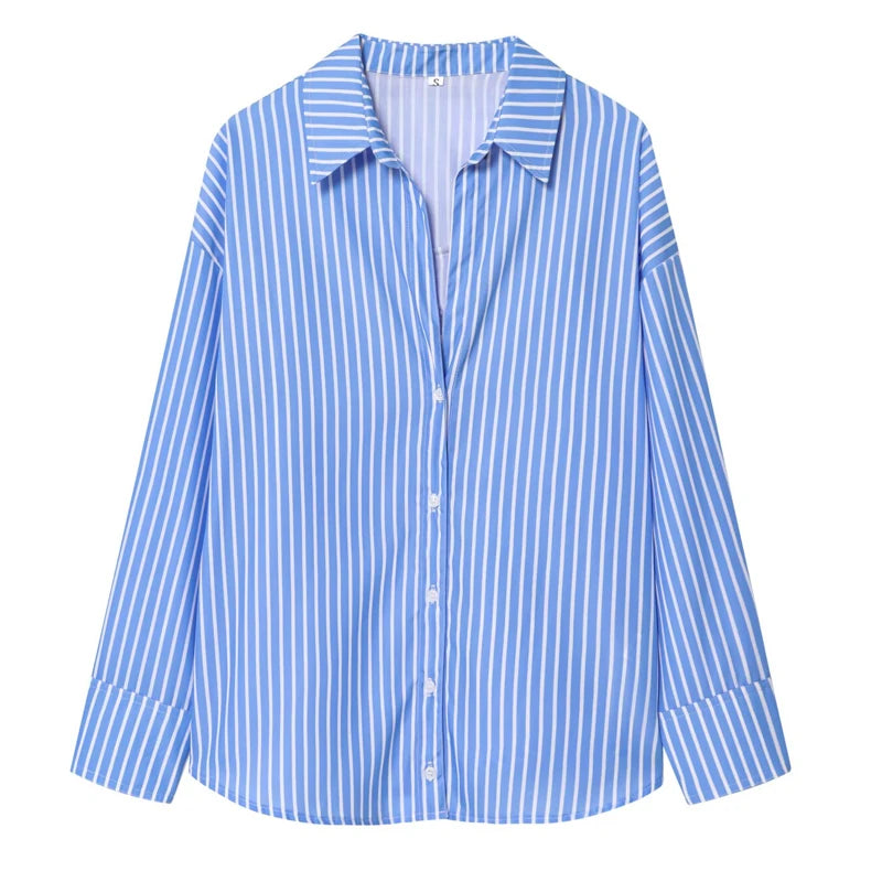 HXAO 2025 Women's Shirt Long Blue Shirt Women Spring Long Sleeve Oversize Shirts Blouses Korean Style Casual Button Up Shirts