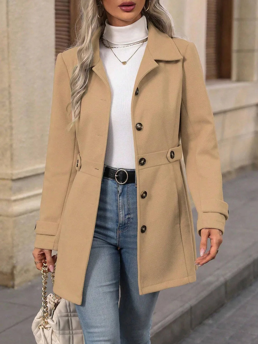 Autumn/Winter New Cross-Border Women's Fashion Flattering Loose-Fit Notched Lapel Single-Row Multi-Button Mid-Length Wool Blazer