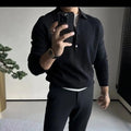 Men's Knitted Autumn Winter New Lapel Long-sleeved Slim Sweater Base Business Casual