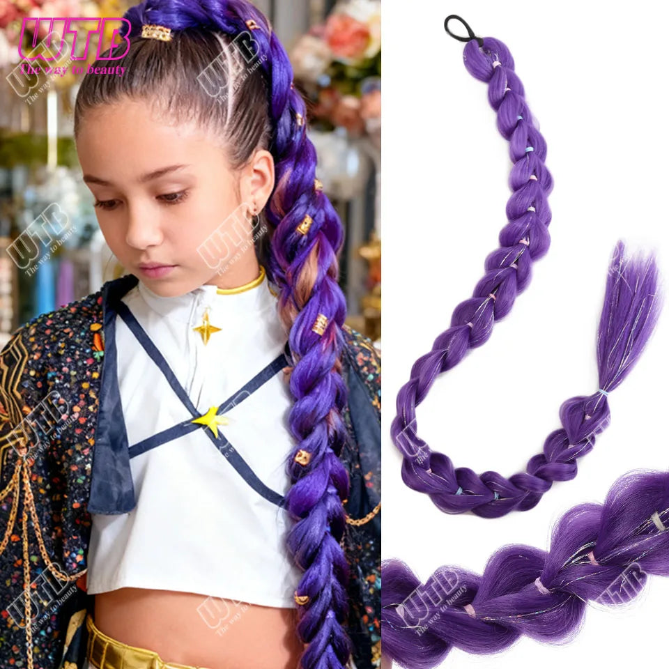 Synthetic Ponytail purple dirty braid wig purple color big braid wig chemical fiber big braid braiding hair extension