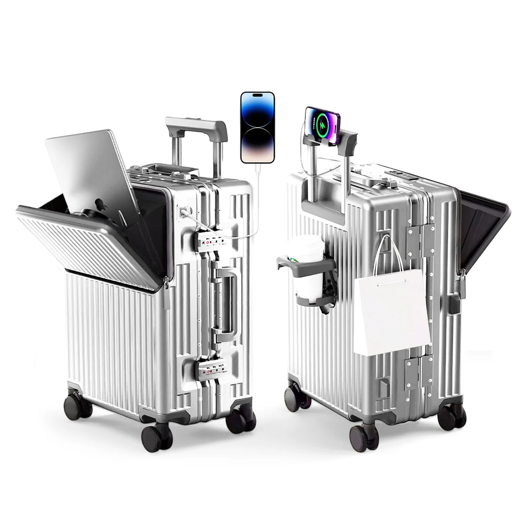 AIWEINY Aluminum Frame Suitcase PC Hard Shell Pressure-Resistant Travel Luggage, 360° Silent Swivel Wheels, with TSA Lock.