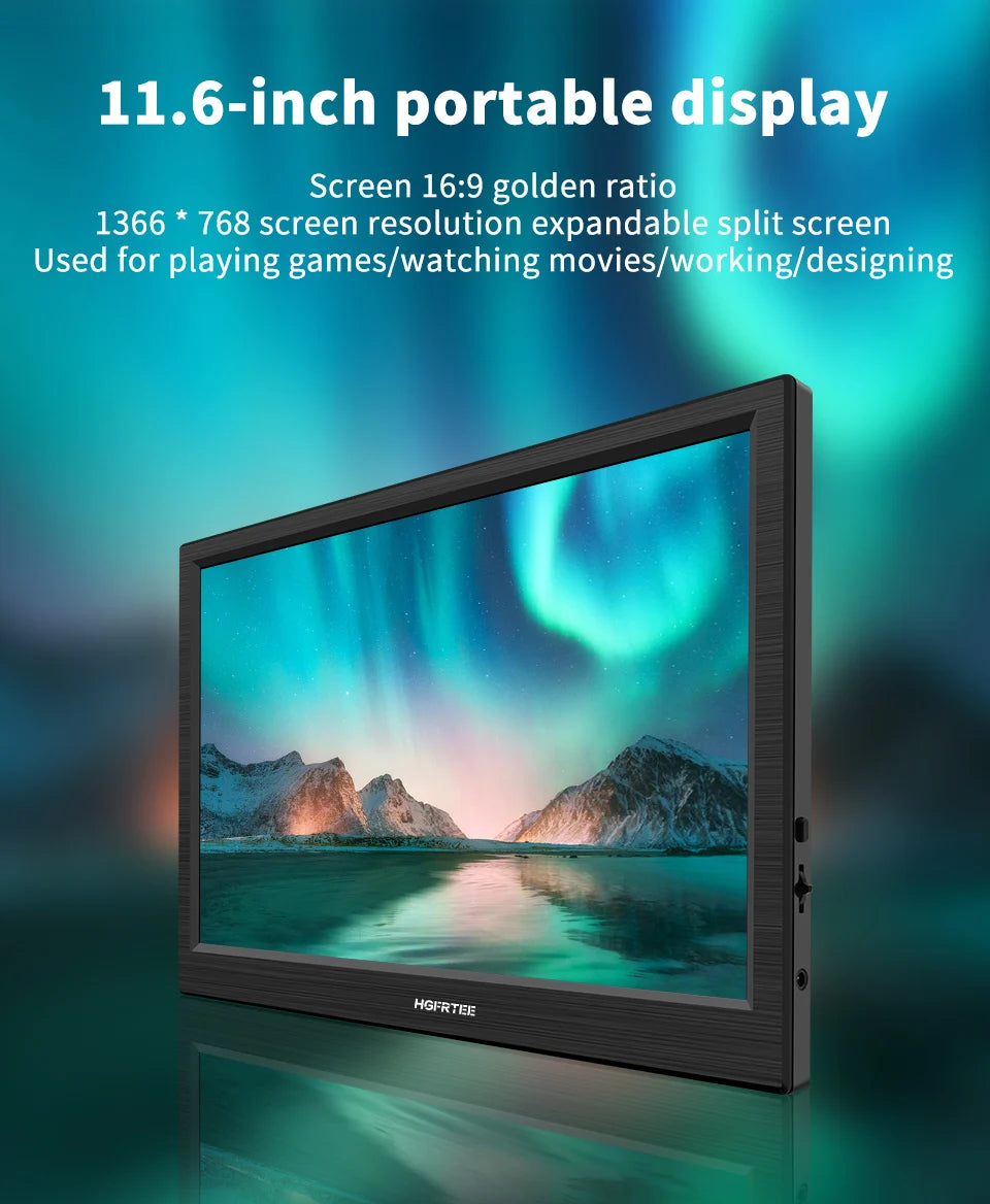 HGFRTEE 11.6" Portable Monitor — 1366×768 | IPS (ADS) | 60Hz | Speakers
