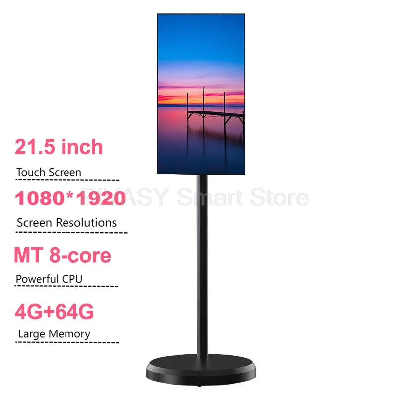 21.5 Inch Tablet Smart TV on Wheeled Stand Android 11 6000mAh Battery Inbuilt 8-core Rotatable Screen Movable for Outdoor Live