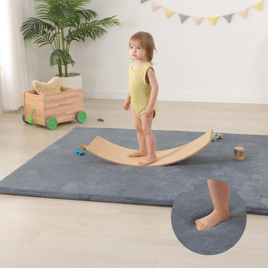 Gray Memory Foam Baby Play Mat for Playpen Thick Large Crawling Mat for Floor Soft Velvet Non-Slip for Kids Playroom Mat Rug