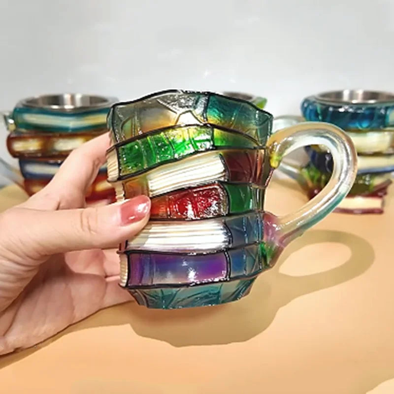 Hand-Painted Book Mug.Stacked Books Design Resin Coffee Cup with 3D Effect,Unique Novelty Gift for Book Lovers,Dishwasher Safe