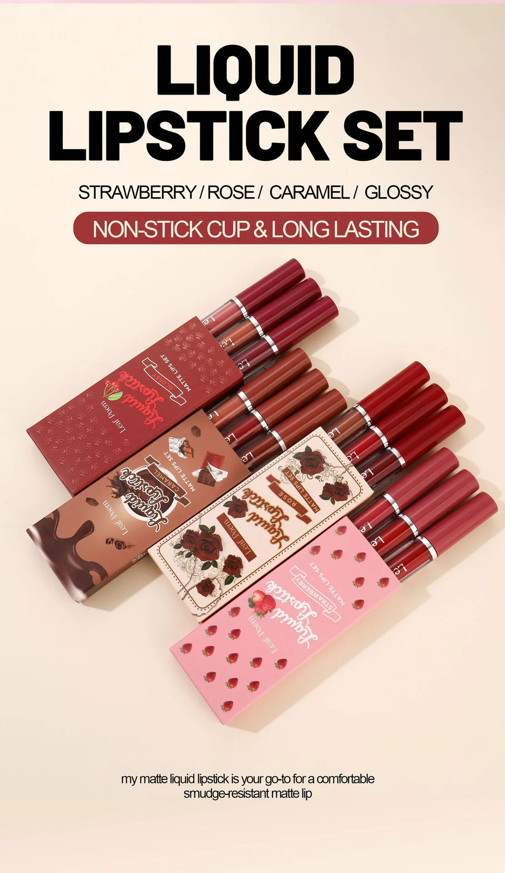 Waterproof Long-lasting Velvet Matte Lip Gloss Set Strawberry Moisturizing Lipstick Kit Beauty Cosmetics Makeup Rose Lip Stain