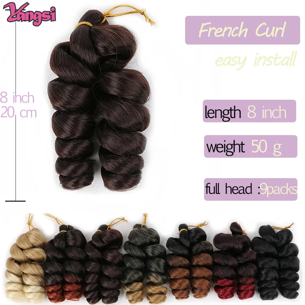 8“ Short  French curl Bob Braids Crochet Box Braids Ombre Colored Synthetic Hair Extensions Brown Blonde Purple Crochet Hair
