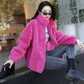 Winter Warm Double Coral Fleece Coat Women Stand Collar Plush Thick Overcoat New Fashion Loose Casual Long Sleeve Zipper Clothes