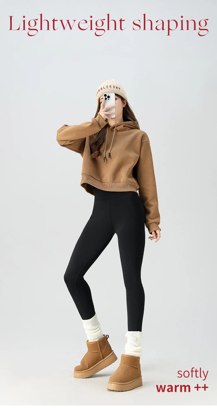 BIVIGAOS Snowflake Velvet Warm Sharkskin Leggings — Fleece-Lined High-Waist Winter Pants for Women