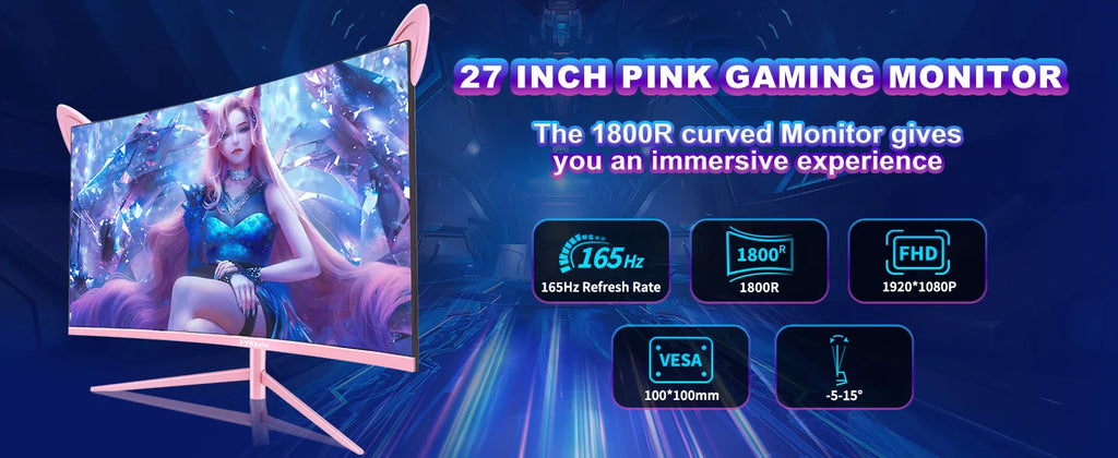 27" Curved Pink QHD Gaming Monitor — 165Hz | 1ms GTG | HDR10
