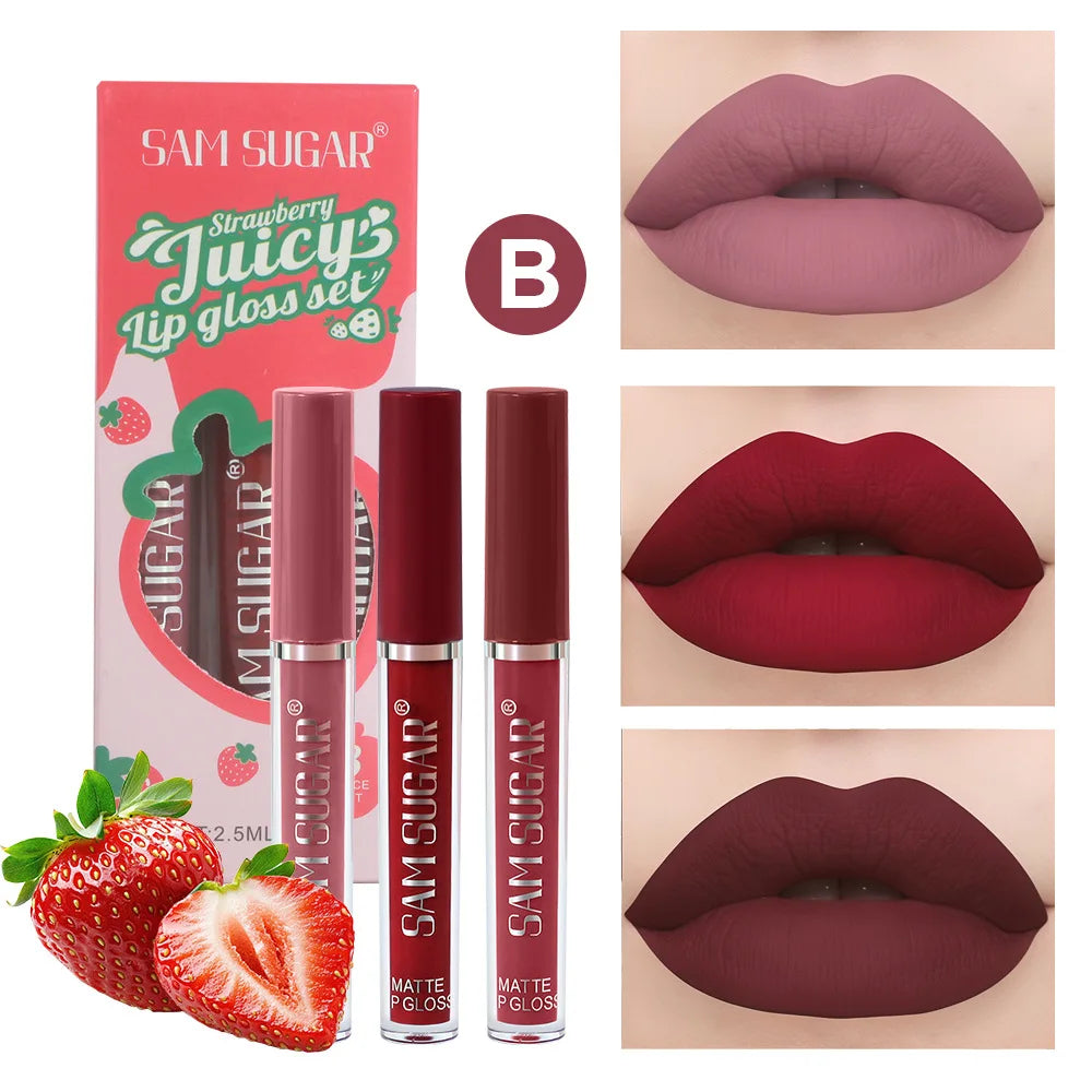 Waterproof Long-lasting Velvet Matte Lip Gloss Set Strawberry Moisturizing Lipstick Kit Beauty Cosmetics Makeup Rose Lip Stain