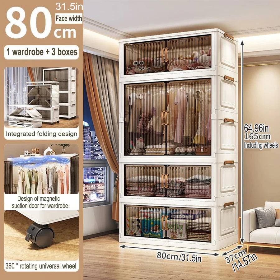 Multifunction Folding Storage Cabinet Dustproof Wardrobe Sundries Cabinet Closet Organizer Locker Storage Box