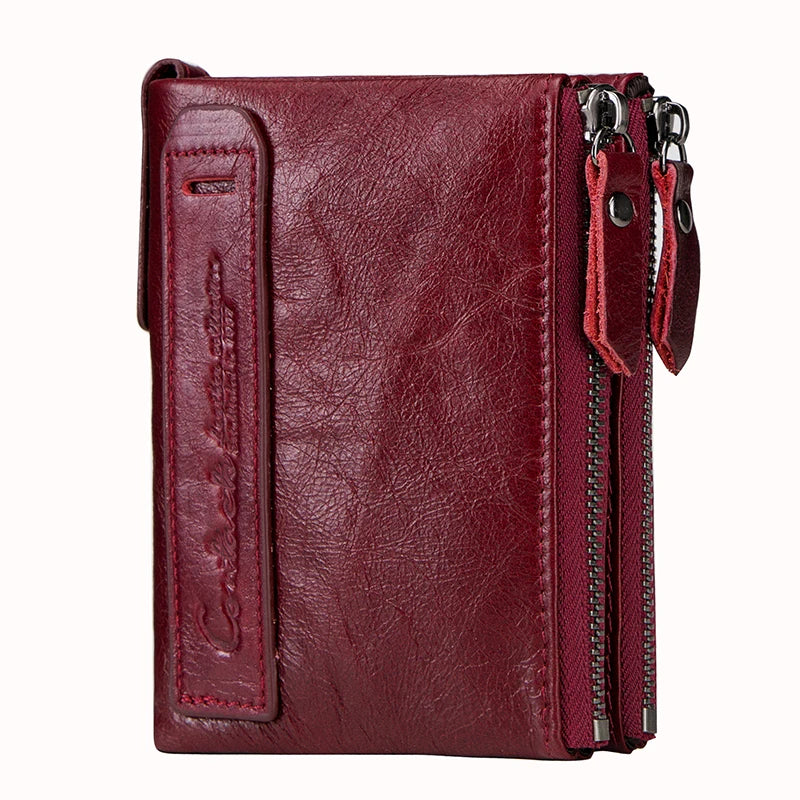 CONTACT'S Fashion Genuine Leather Women Wallet Bifold Card Holder Coin Purse Small Women's Purse Money Clip Men Pocket Wallets