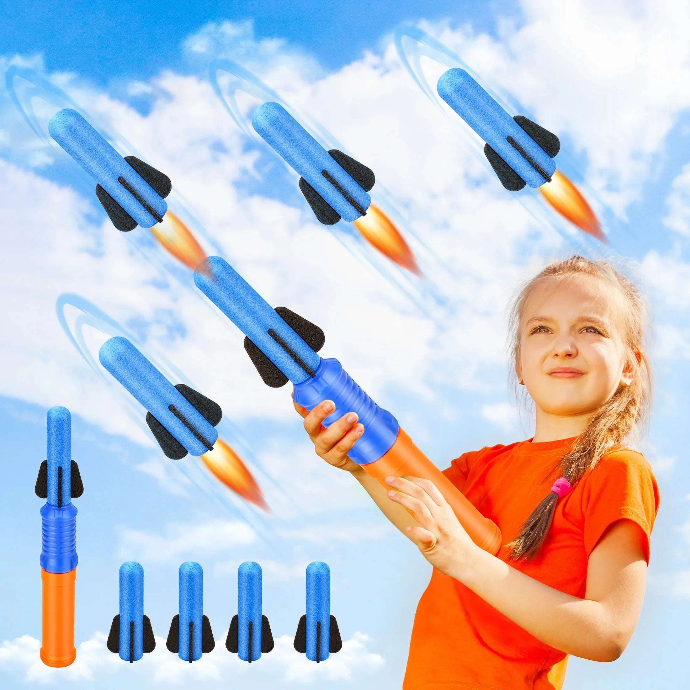 Foam Rocket Launcher Toy Set for Kids Outdoor Birthday Gifts – 3 Soft Rockets per Launcher Shoots Up to 50 Feet