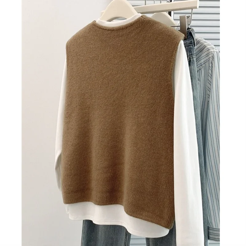 Women's Soft Knitted Vest Women Casual Button deep V-Neck Sleeveless Fall Cardigan stylish Simple Tank Tops Loose Knitwear Coats