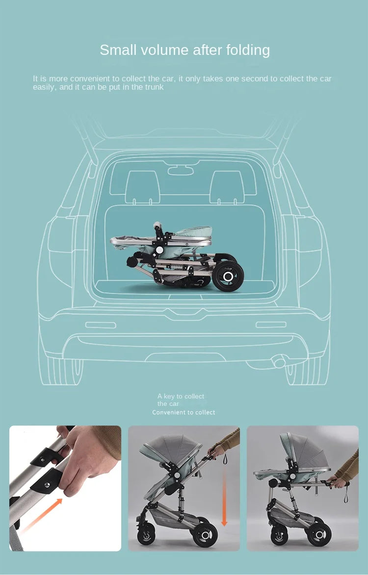 Baby Stroller ,Portable Baby Carriage,Fold Pram,Aluminum Frame High Landscape Stroller,for Newborn Baby trolley car seat