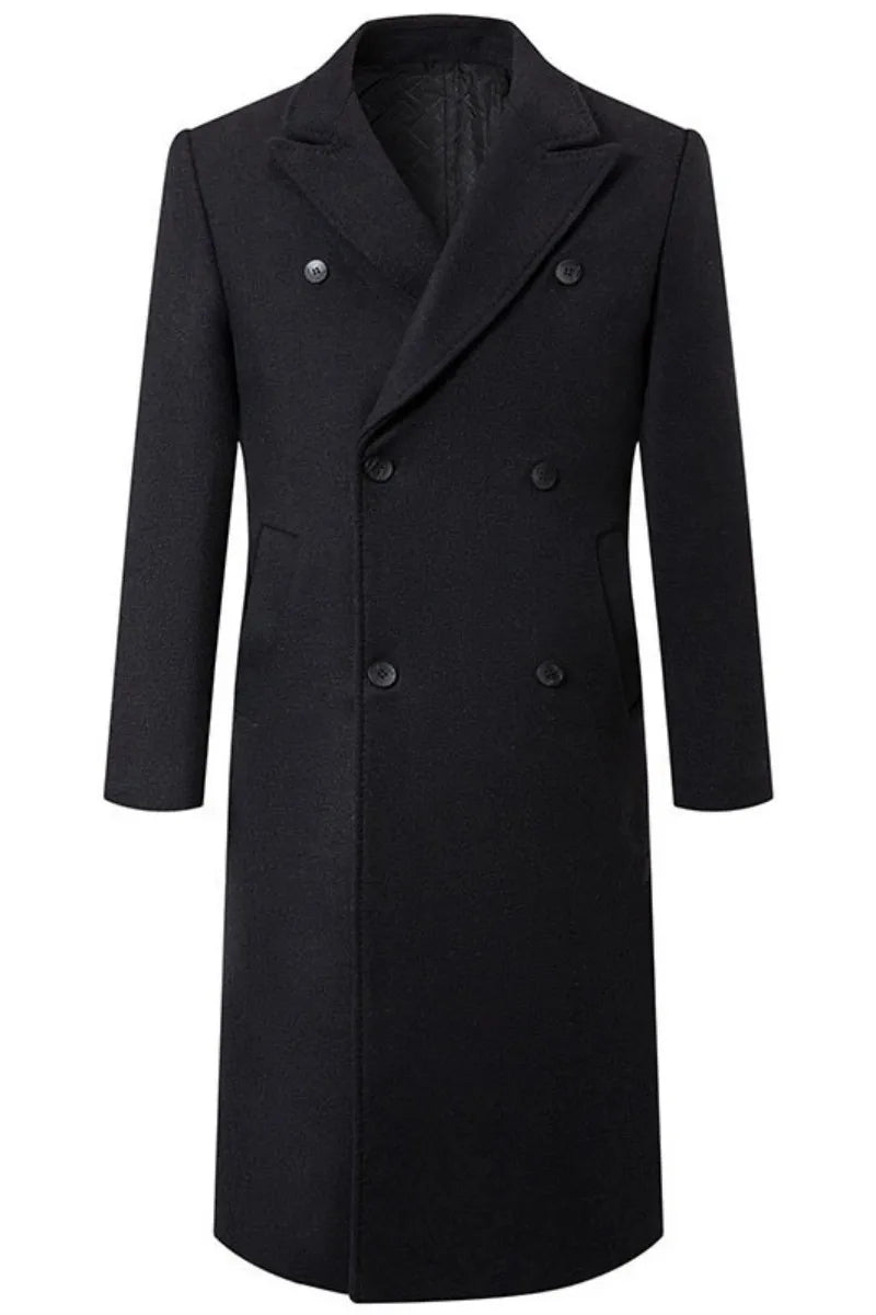 Men Long Double-breasted Coat with Lining Warm Type Coats Wool Blend Lapel Casual Fashion Men's Clothing Polo Jacket Customized
