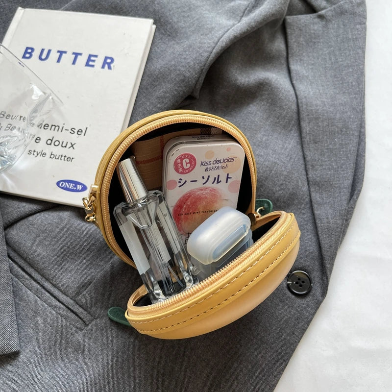 Trendy Apple Shaped Chain Women's Crossbody Bag PU Zipper Fashionable Sewing Thread High Quality Mini Wallet  Bolsas De Mujer