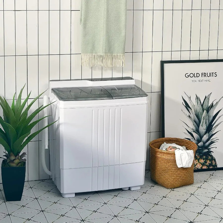 Portable Washing Machine with 21lbs Capacity 14.4lbs Washer and 6.6Lbs Spinner Compact Design Ideal for Apartments and RVs Whit