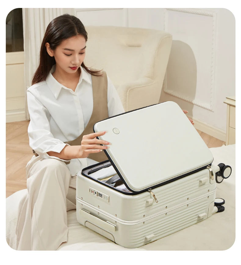 Mixi New Aluminum Frame Suitcase Carry On Rolling Luggage with USB Port Boarding Cabin Cup and Phone Holder 20 24 Inch