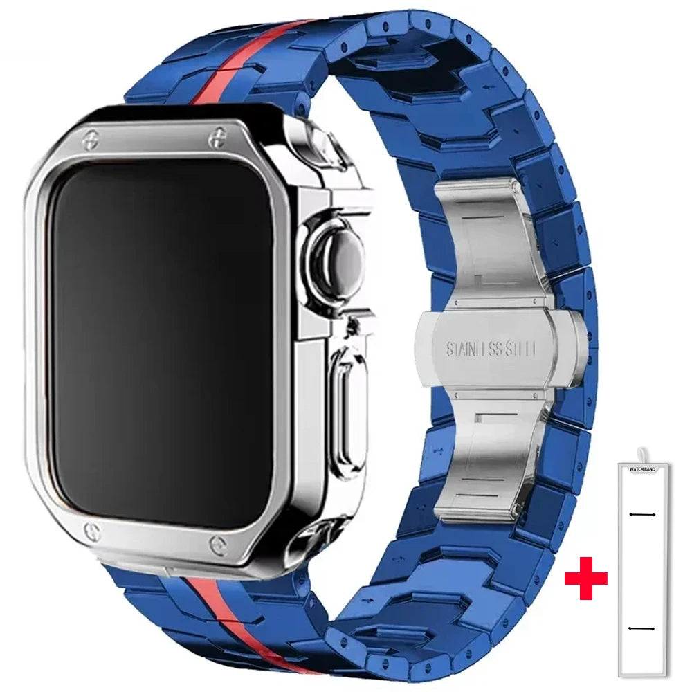 Jaytop Stainless Steel Watch Band + Case for Apple Watch (Ultra / Series 10–4 & SE) — Butterfly Buckle