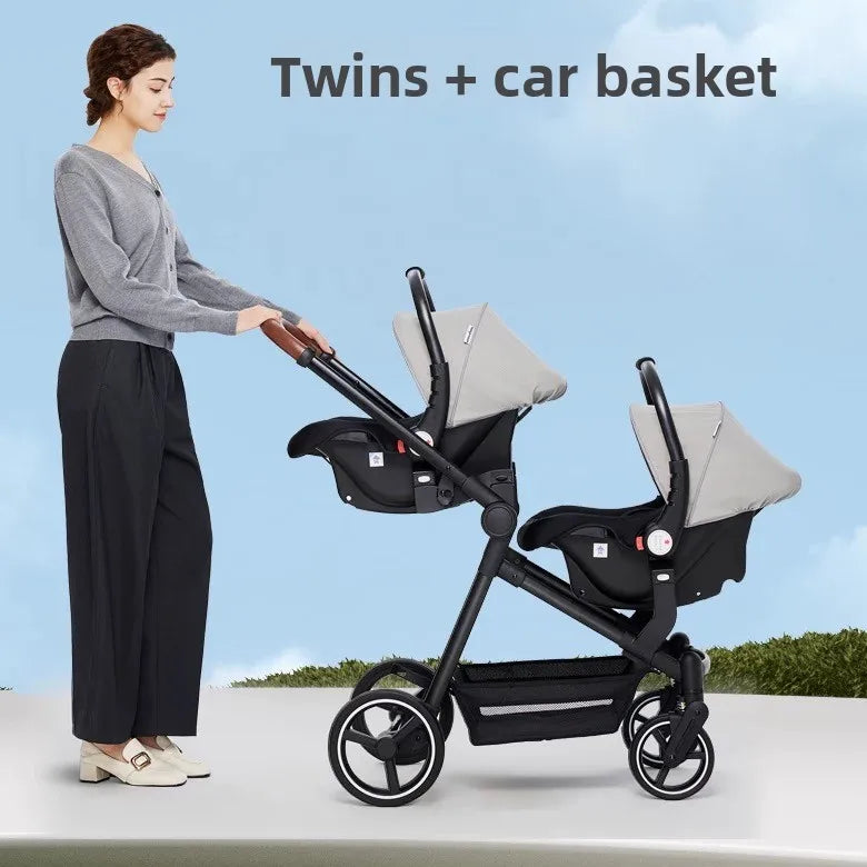 NEW 3in1 Twin Baby Stroller with Car Seat,High View baby carriage for two kids,Foldable,carry on Lightweight