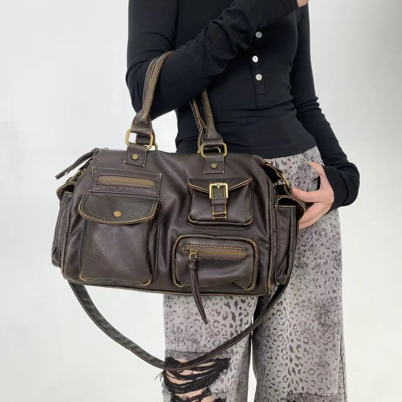 Venn Angel Women Handbags Top-handle PU Shoulder Bag Satchel Fashion Dumpling Pack Tassel Design Multi-pockets Evening Bags