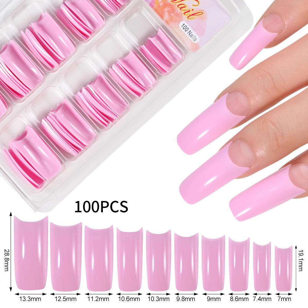 100Pcs DIY Acrylic Gel French Nail Art Colored French Tips False Nail Art Tips Extension Manicure Fake Nail Makeup Beauty Health