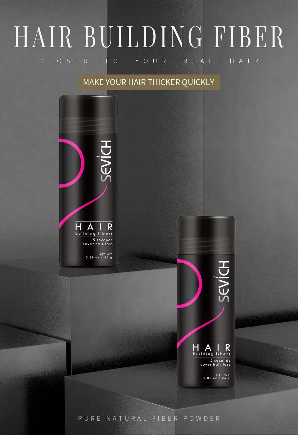 SEVICH Keratin Hair Fiber Set – Covers Sparse Hair & Bald Spots (25g)