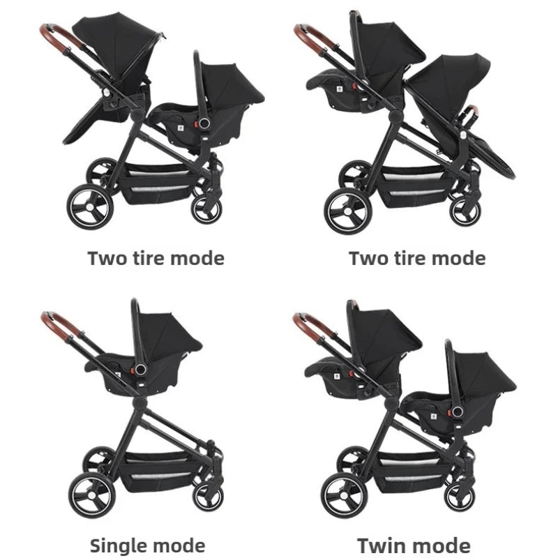 NEW 3in1 Twin Baby Stroller with Car Seat,High View baby carriage for two kids,Foldable,carry on Lightweight