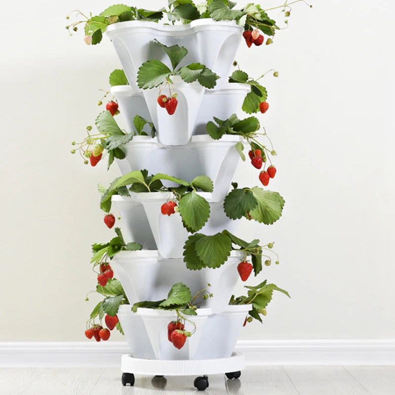 MOONBIFFY Stackable Multi-Tier Flower Pot with Wheels