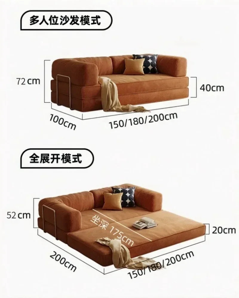 2025 New Elegant Italian Compressed Sofa Minimalist Retro Corduroy Sofa Bed Foldable Washable Customizable for Living Room