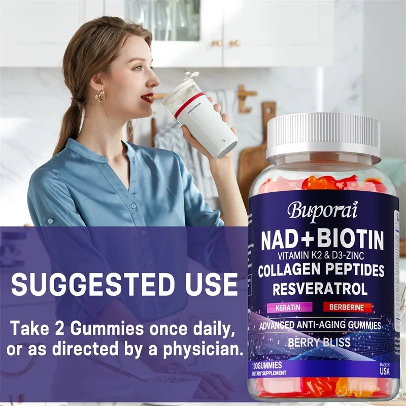 Xemenry NAD+ Resveratrol Berberine & Biotin Anti-Aging Gummies – Cellular Energy, Healthy Aging & Metabolism Support (30/60/100 Gummies)