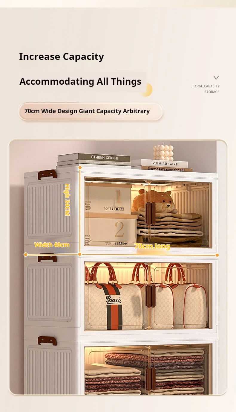 2025 Folding Living Room Cabinet Multifunction Closet Organizer With Wheel Stackable Sundries Large Capacity Storage Box Shelf