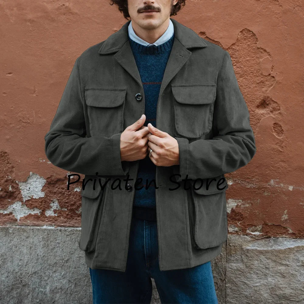 Men’s Corduroy Jacket — Single-Breasted Casual Coat (Spring/Autumn)