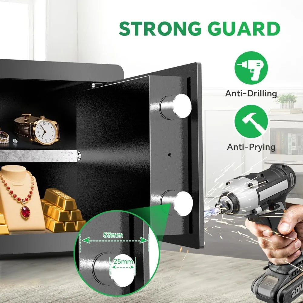 Compact Home Safe — 0.8 cu ft, Electronic Combo + Key, Alarm, Portable, Removable Shelf