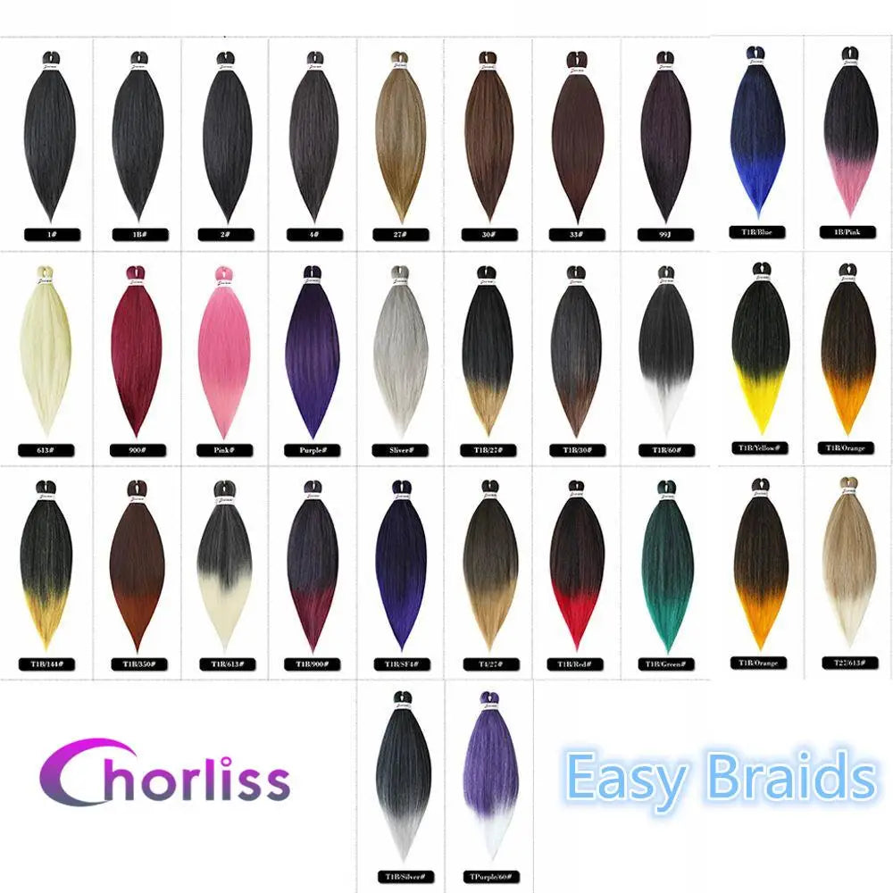 Chorliss Pre-Stretched Jumbo Braids — 24"/26" Synthetic Yaki Ombre (80–90 g, 105 Colors)