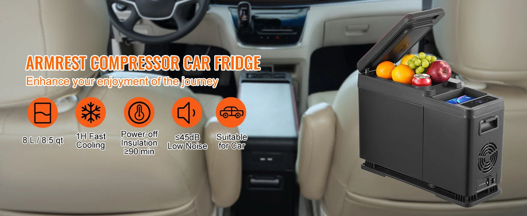 SucceBuy 8L Car RefrigeratorCar Armrest Refrigerator Fridge 8L Single Zone Freezer -4℉-68℉ Adjustable Range 12/24V DC and Cooler