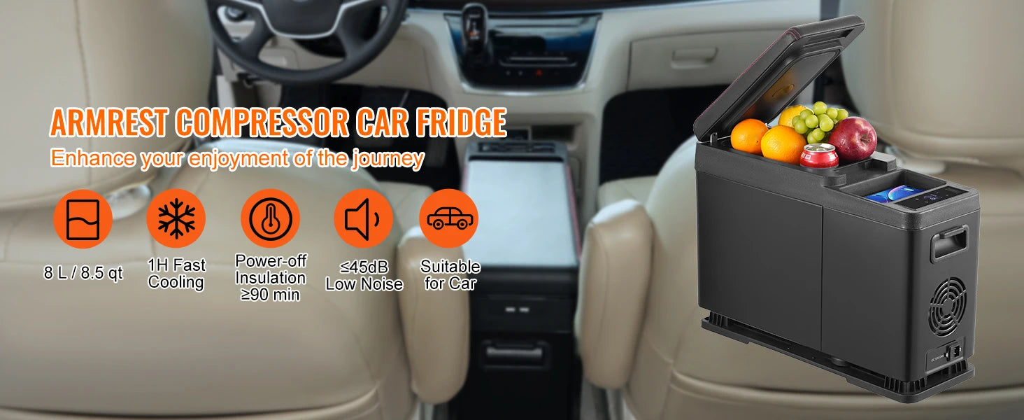 SucceBuy 8L Car RefrigeratorCar Armrest Refrigerator Fridge 8L Single Zone Freezer -4℉-68℉ Adjustable Range 12/24V DC and Cooler
