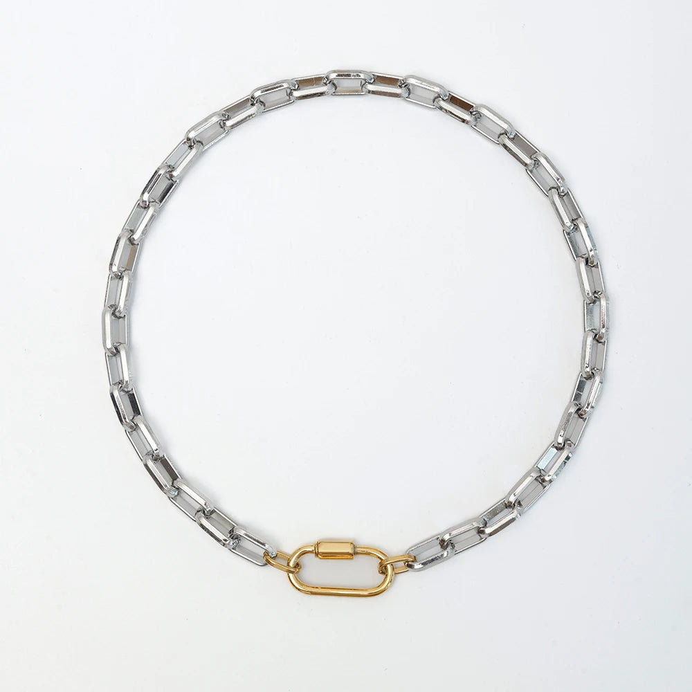 18K Gold-Plated Carabiner Necklace | Waterproof Stainless Steel Chain with Zircon Star Charm