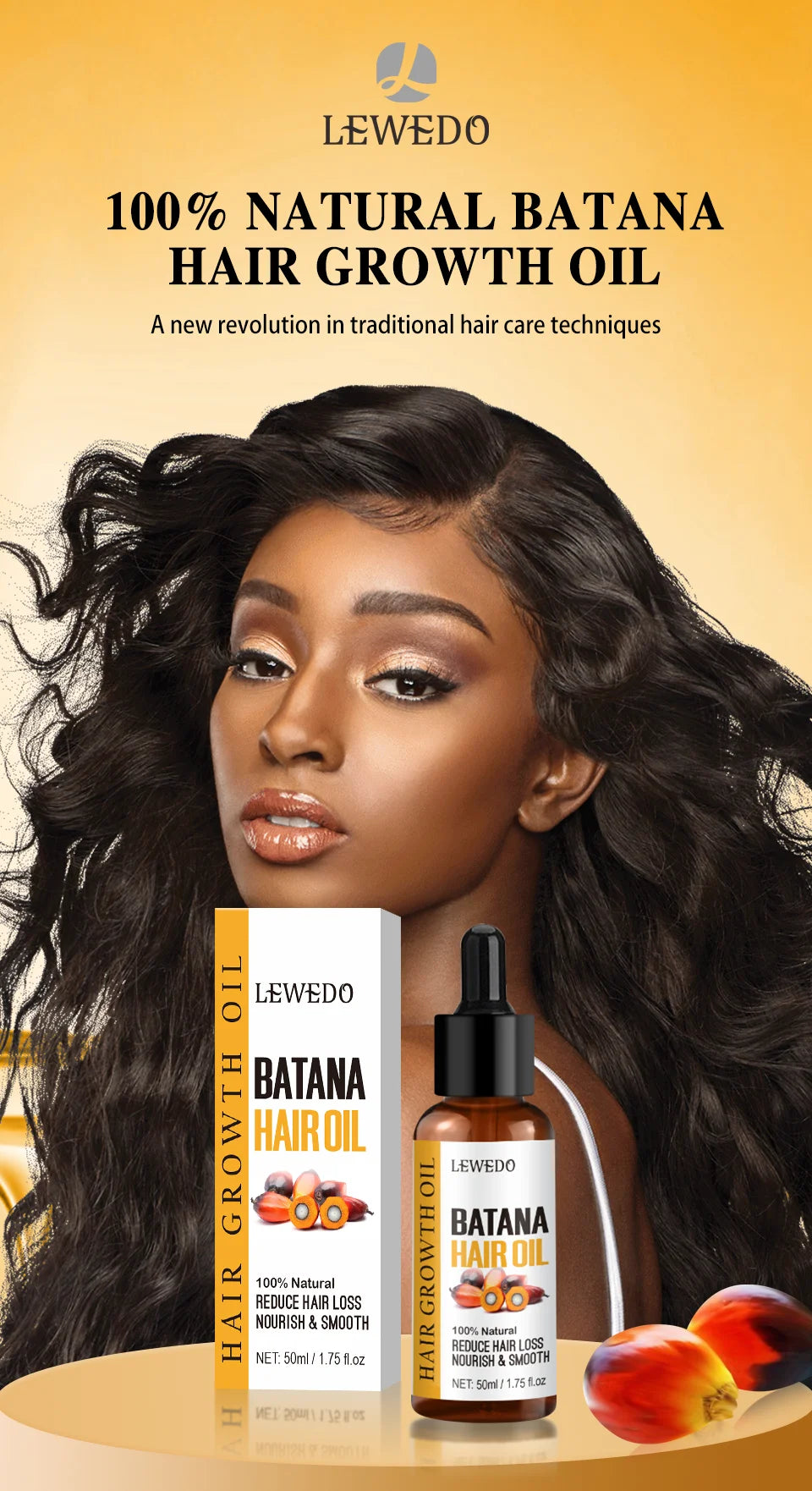 Lewedo Naturals Pure Batana Oil – 50ml Fast Hair Growth & Anti-Hair Loss Treatment for Men and Women