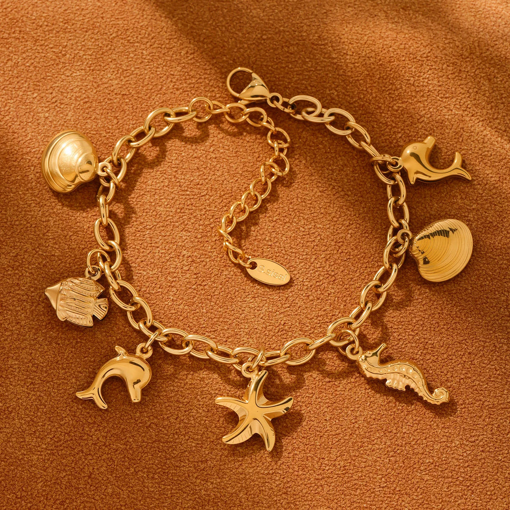 18K Gold-Plated Starfish Dolphin Shell Bracelet | 316 Stainless Steel Women’s Trend Jewelry 2025