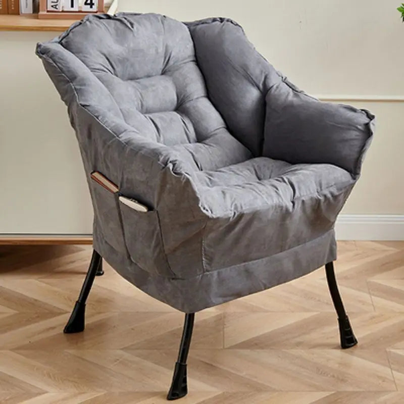 Costway Modern Polyester Fabric Lazy Chair Single Sofa Chair W Side Pocket Beige