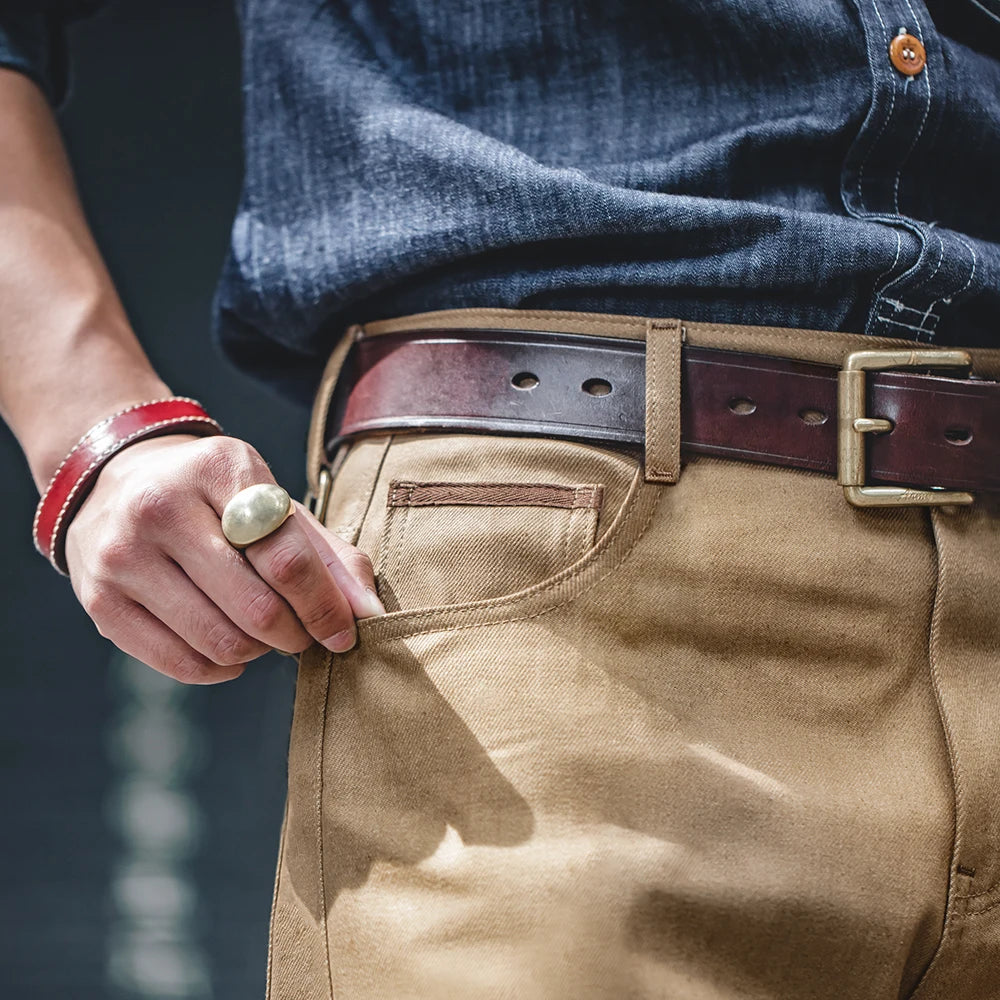 Maden Vintage Raw Denim Selvedge Jeans 11.7OZ Straight Fit Tapered Jeans Men's Solid Color Khaki Pants Streetwear Trousers