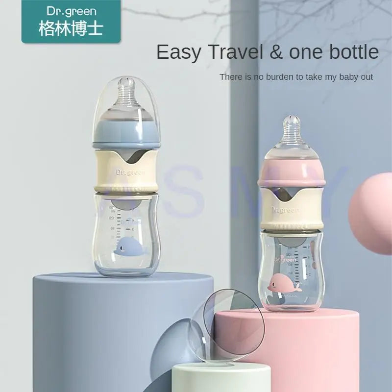 Dr.Green Newborn Baby Bottle Glass 150ml/240ml Wide Mouth Bottle Sealed isolation Fast milk filling Removable/Washable Bottles