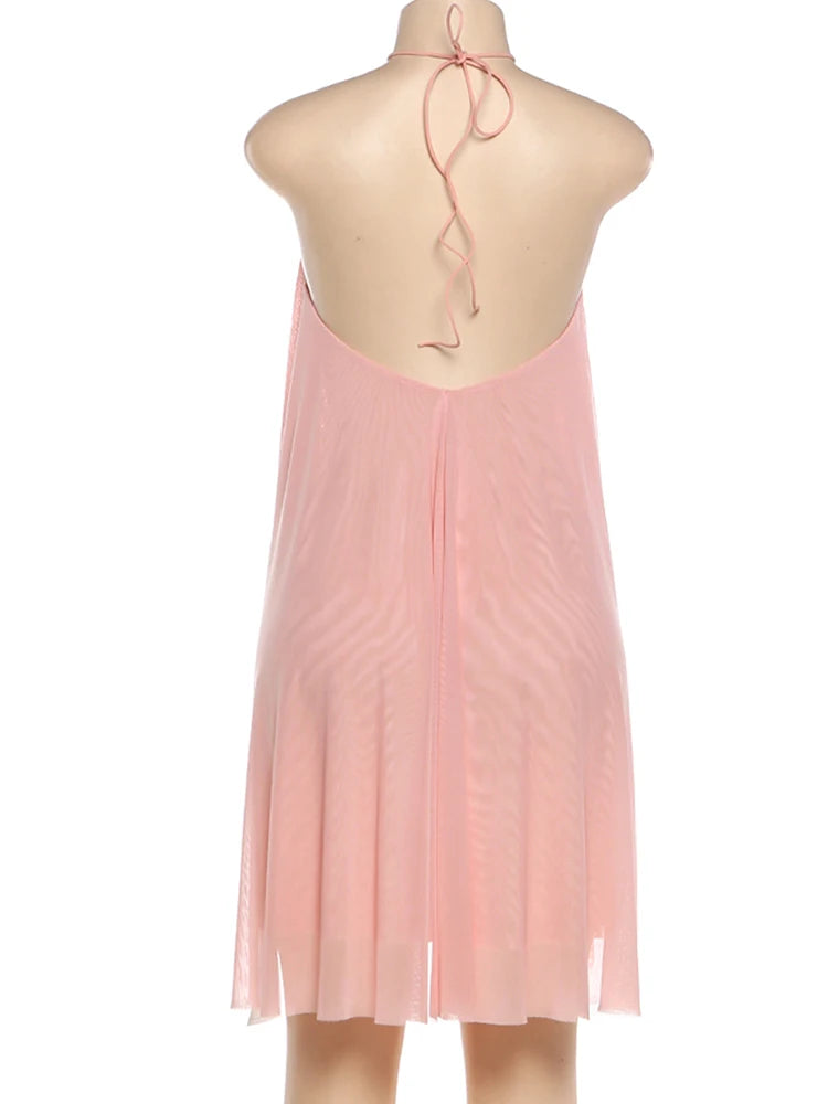 Nibber Asymmetrical Hem Dress Women Halter Bandage Sleeveless Backless Solid Beach Party Sexy 2026 Summer New Trend Mini Bodycon