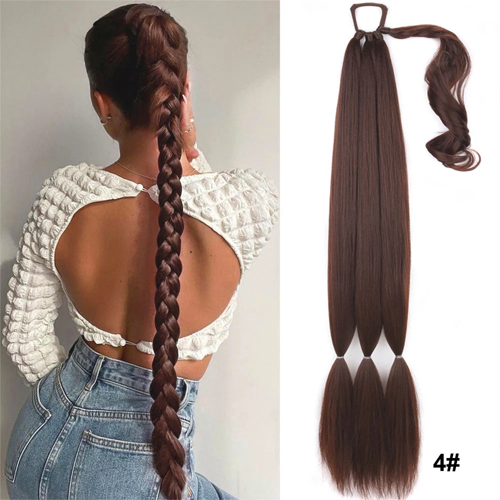 34Inch Synthetic Braided Ponytail Extensions Black Brown Blonde Hairpiece Pony Tail With Hair Tie For Women Fake Hair Extensions