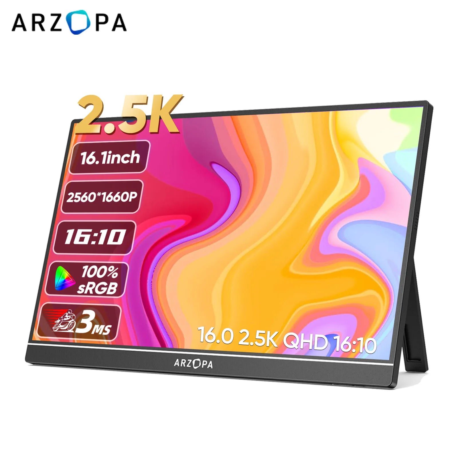 ARZOPA Z1RC 16" 2.5K Portable Monitor — 16:10 IPS | 100% sRGB | HDR10