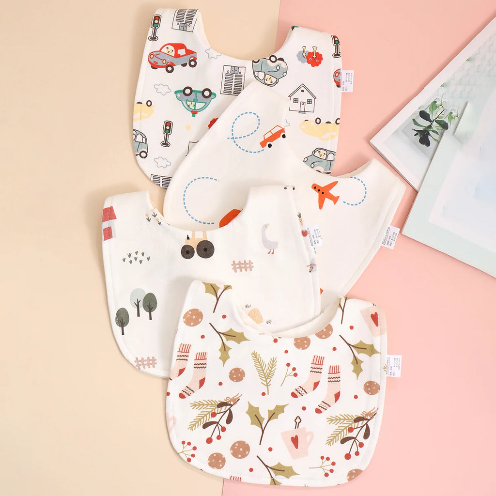 4pcs Cotton Soft Baby Adjustable Bibs Infant Bib Newborn Burp Cloths Bandana Scarf for Kids Boy Girls Feeding Saliva Towel